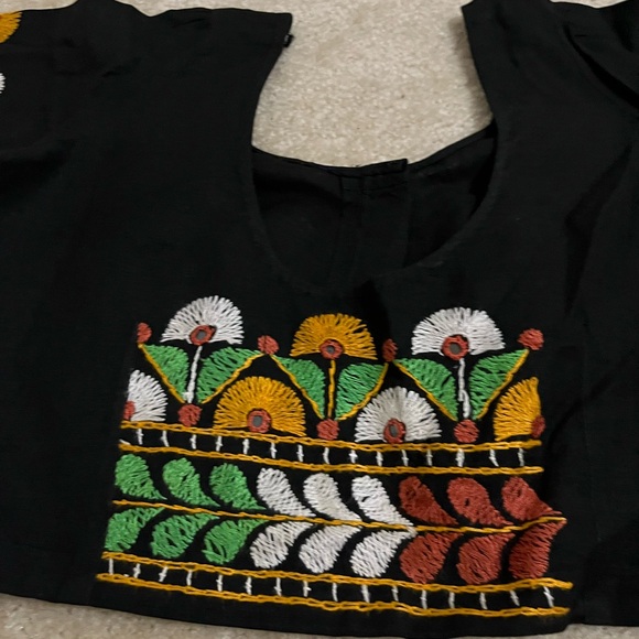 Black and Yellow Embroidered Chaniya Choli with Scarf - Picture 6 of 11